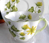 Shelley Celandine Dainty Shape Cup and Saucer English Bone China Green Trim Yellow Floral