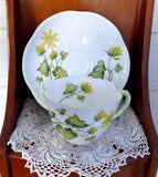 Shelley Celandine Dainty Shape Cup and Saucer English Bone China Green Trim Yellow Floral