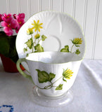 Shelley Celandine Dainty Shape Cup and Saucer English Bone China Green Trim Yellow Floral