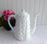 Shelley England Polka Dot Dainty Coffee Pot Turquoise Dots 1950s Tall Teapot