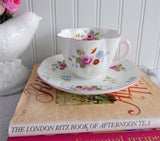 Shelley Cup And Saucer Dainty Shape Rose And Red Daisy Pink Trim Bone China