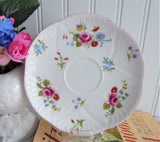 Shelley Cup And Saucer Dainty Shape Rose And Red Daisy Pink Trim Bone China