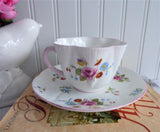 Shelley Cup And Saucer Dainty Shape Rose And Red Daisy Pink Trim Bone China