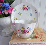 Shelley Cup And Saucer Dainty Shape Rose And Red Daisy Pink Trim Bone China