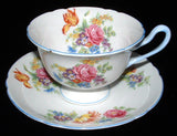Shelley Cup And Saucer Butcher's Crocus Rose Gainsborough Shape Blue Trim