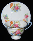 Shelley Cup And Saucer Butcher's Crocus Rose Gainsborough Shape Blue Trim