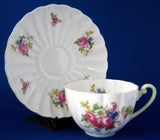 Shelley Hulmes Rose Cup And Saucer Ludlow Shape Green Trim English Bone China