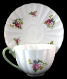 Shelley Hulmes Rose Cup And Saucer Ludlow Shape Green Trim English Bone China