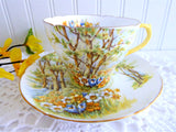 Shelley Daffodil Time Cup and Saucer 1950s Sunny Yellow Gold Trim New Cambridge