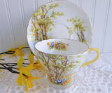 Shelley Daffodil Time Cup and Saucer 1950s Sunny Yellow Gold Trim New Cambridge
