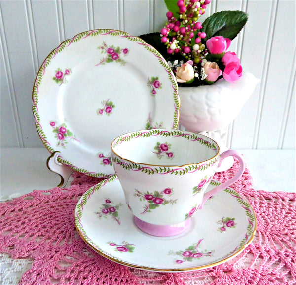 Shelley Bridal Rose Teacup Trio Rose Spray 1950s Richmond Shape