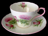 Shelley Thistle Cup And Saucer Cambridge Shape Pink Trim 1950s