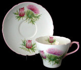 Shelley Thistle Cup And Saucer Cambridge Shape Pink Trim 1950s