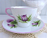 Shelley Thistle Cup And Saucer Cambridge Shape Pink Trim 1950s