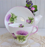 Shelley Thistle Cup And Saucer Cambridge Shape Pink Trim 1950s