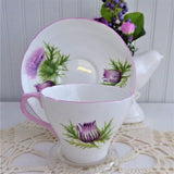 Shelley Thistle Cup And Saucer Cambridge Shape Pink Trim 1950s