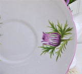 Shelley Thistle Cup And Saucer Cambridge Shape Pink Trim 1950s