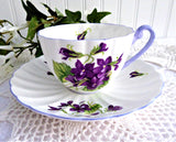 Shelley Violets Cup And Saucer Ludlow English Bone China Lavender Trim 1950s