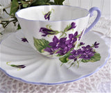 Shelley Violets Cup And Saucer Ludlow English Bone China Lavender Trim 1950s