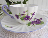 Shelley Violets Cup And Saucer Ludlow English Bone China Lavender Trim 1950s