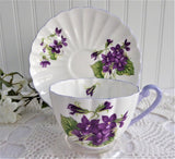 Shelley Violets Cup And Saucer Ludlow English Bone China Lavender Trim 1950s