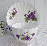 Shelley Violets Cup And Saucer Ludlow English Bone China Lavender Trim 1950s