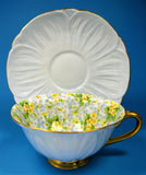 Shelley Primrose Chintz Footed Oleander Teacup Burnished Gold Pale Blue