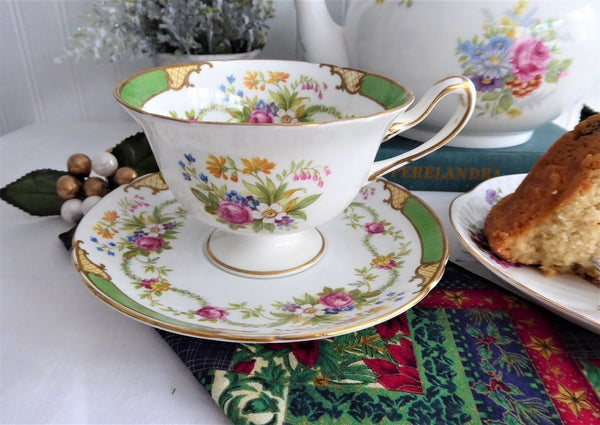 Green DuBarry Shelley England Cup and Saucer Gainsborough Shape 