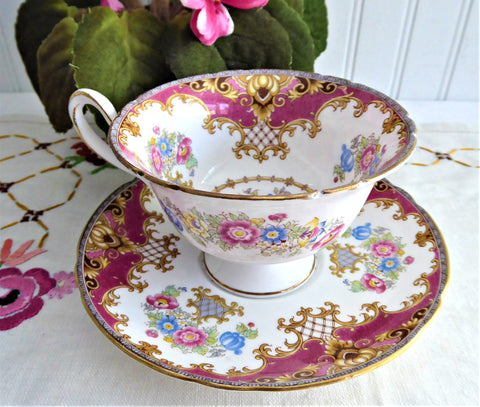 Pink Sheraton Shelley England Cup and Saucer Gainsborough Shape 1950s Pedestal