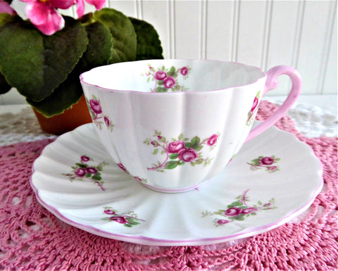 Shelley Cup And Saucer Rose Spray Ludlow Shape 1950s Pink Trim