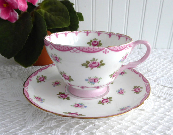 Pink Rosebuds Shelley Cup And Saucer Henley Shape 1950s Pink