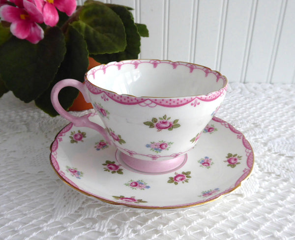 Pink Rosebuds Shelley Cup And Saucer Henley Shape 1950s Pink