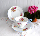 Shelley Cup Saucer Plate Gainsborough Floral Blue Trim Teacup Trio
