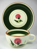 Stangl USA Thistle Cup And Saucer Retro Green And Pink Stylized 1950s
