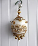 Christmas Tree Ornaments Set 3 Beaded Gold Bullion Lace Hand Made 1950s