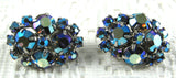 Blue Aurora Borealis Rhinestone Earrings Clips 1950s D&E Lovely Iridized Tea Party Juliana