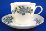 Cup And Saucer Blue Flowers Gold Trim Porcelain China 1950s Chrysanthemum Teacup