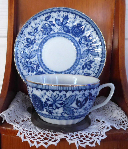 Blue And White Cup And Saucer 1950s Japan Blue Transferware Teacup