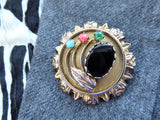 Faux Gemstone Flower Pin Multicolor Convertible Pendant Layered 1950s Gold Plate