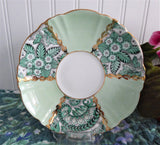 Cup And Saucer Green Paisley Chintz Panels 1950s Vintage Royal Standard Gold Overlay