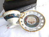 Luster Cup And Saucer Norcrest 1950s Heart Cutouts Gold Overlay Brush Gold