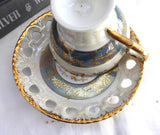 Luster Cup And Saucer Norcrest 1950s Heart Cutouts Gold Overlay Brush Gold