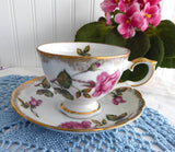 Pink Rose Cup And Saucer 1950s Japan Brushed Gold Trim Teacup Porcelain