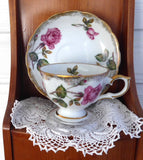 Pink Rose Cup And Saucer 1950s Japan Brushed Gold Trim Teacup Porcelain
