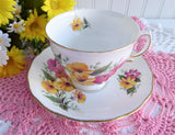 Cup and Saucer Colclough Pink And Yellow Floral 1950s English Teacup