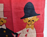 Tea Towel Comic Gents Guys Linen Mid Century Colors 1950s With Sticker