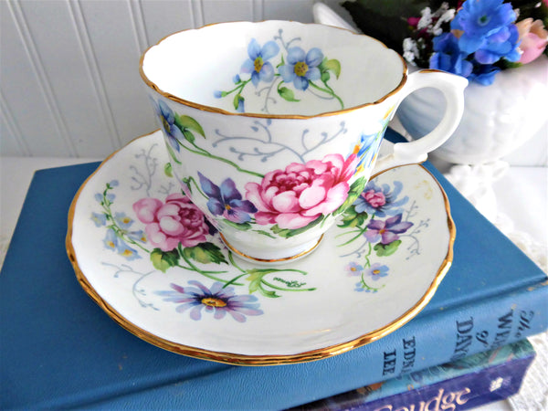 Signed Floral Cup and Saucer Crown Staffordshire England Flower