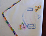 Tea Party Tea Cloth Tablecloth Cross Stitch Embroidered Linen 36 Inch Bridge 1950s