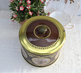 Tea Tin Round Barrel Floral Vignettes Tea Caddy Meister 1950s Biscuit Tin