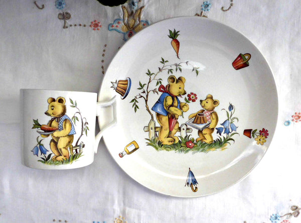 Childs Plate And Mug Teddy Bears With Pudding James Kent England